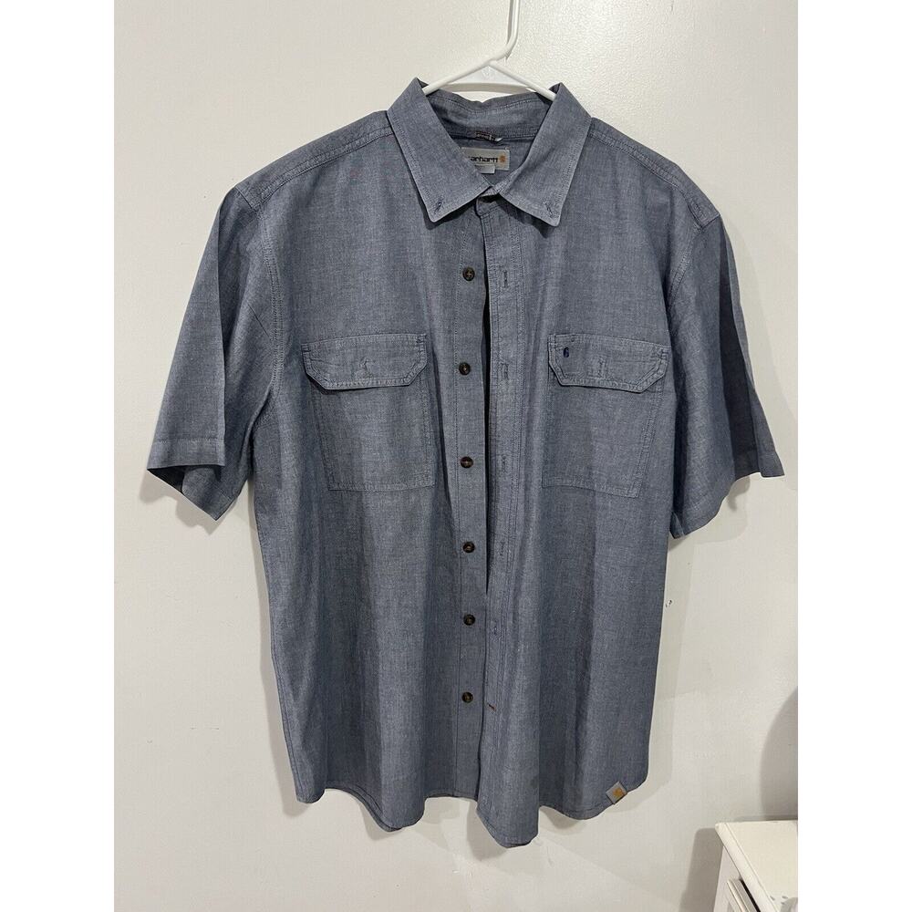 Carhartt Chambray Men's XL Short Sleeve Relaxed Fit Blue Button Down Shirt